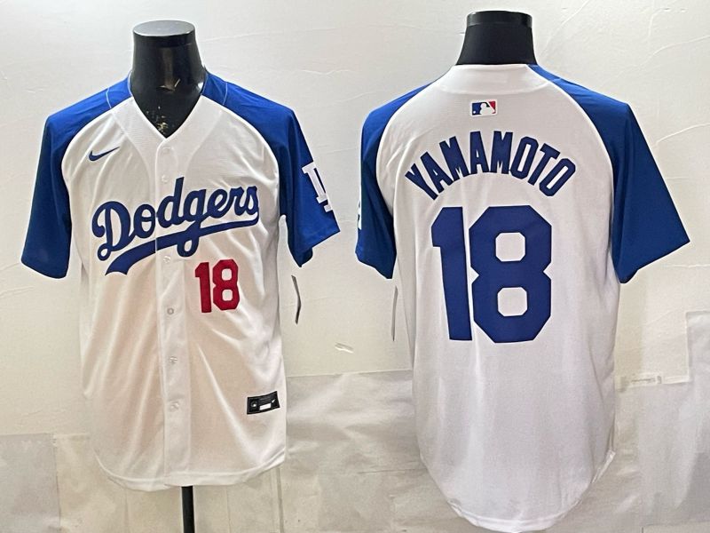 Men Nike 2026 Los Angeles Dodgers #18 Yamamoto White Blue Game MLB Jersey 1208